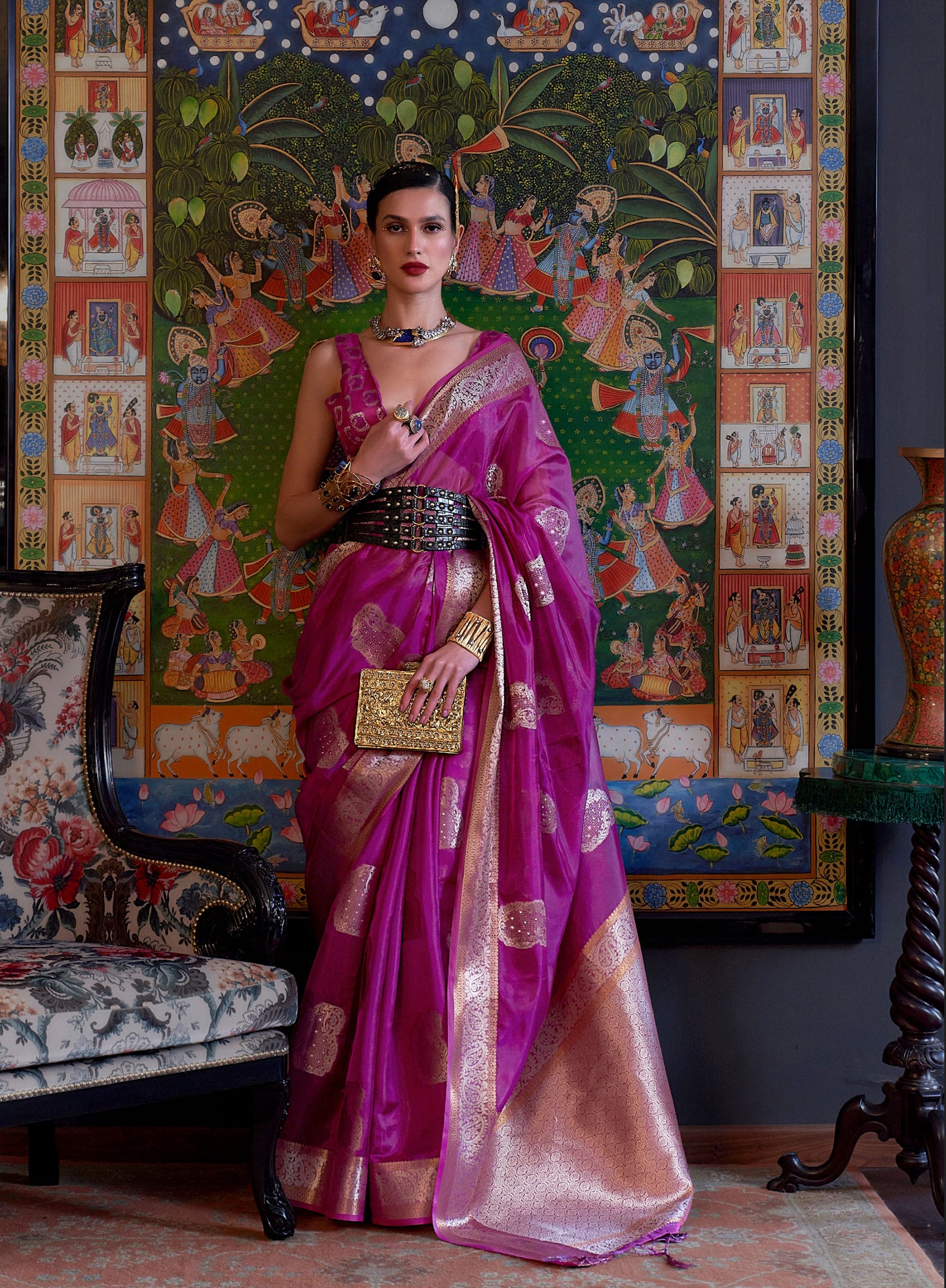 Purple Kabinni Organza Two Tone Handloom Saree