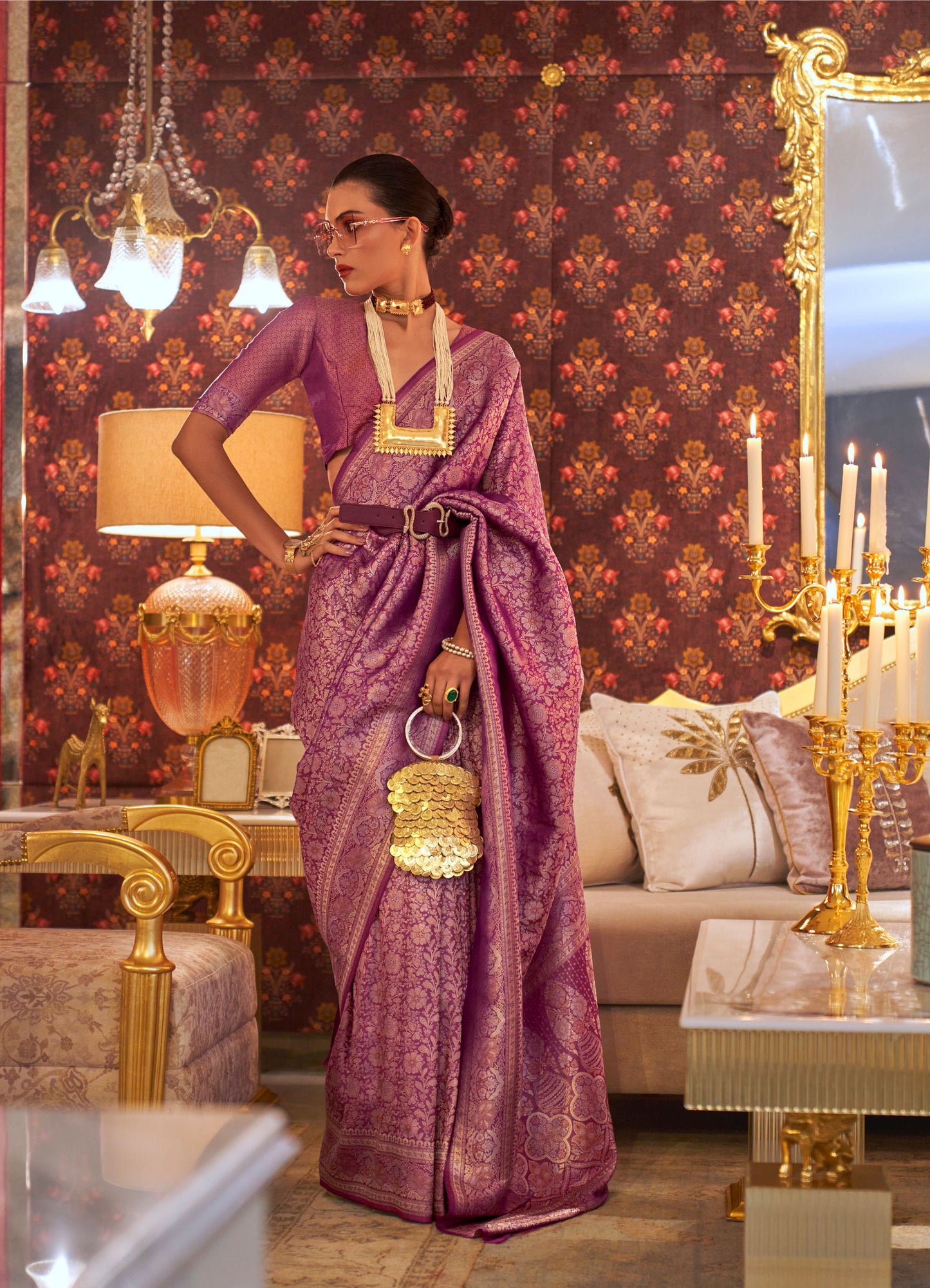 Purple Kabby Nylon Zari Silk Handloom Saree