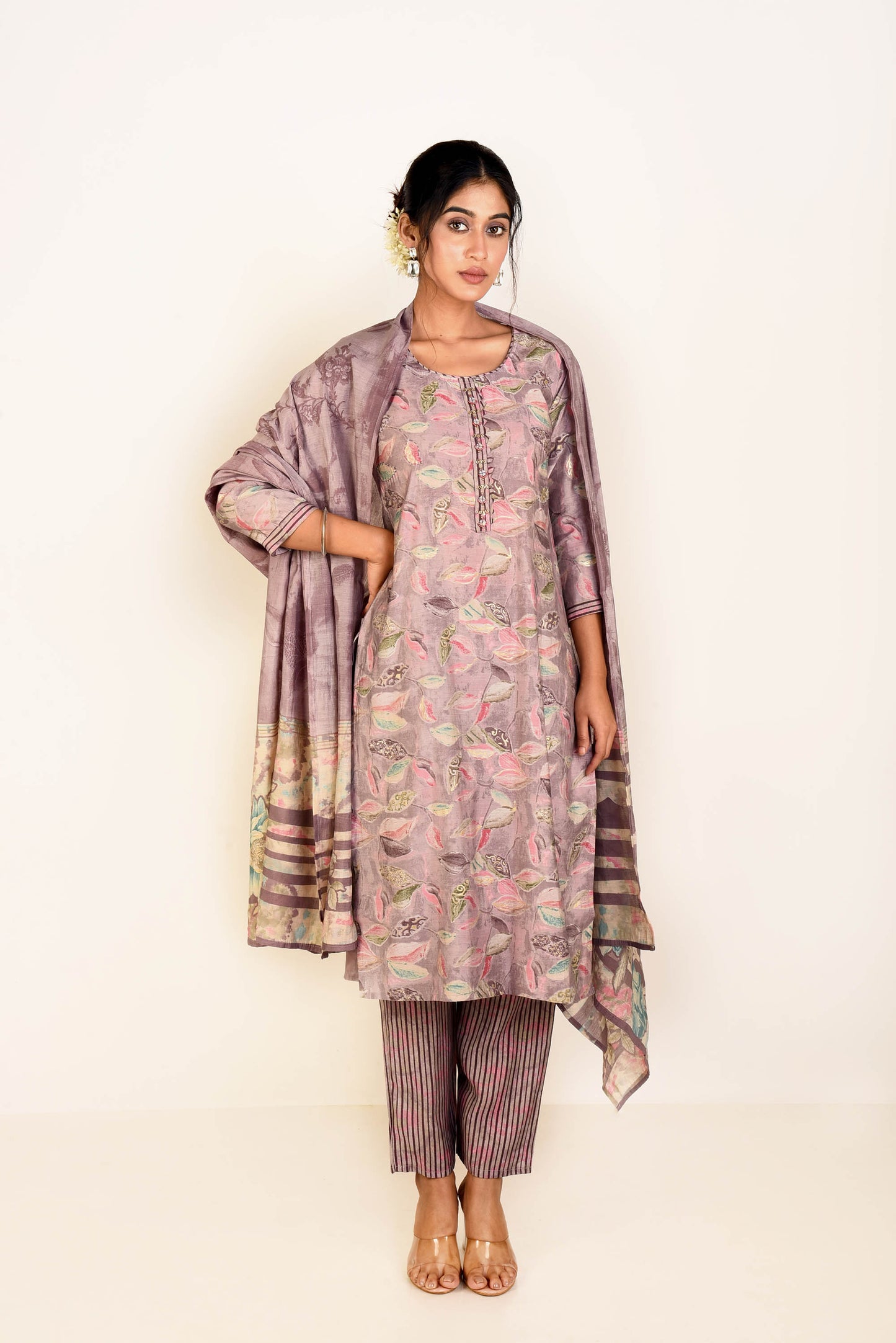 Light Purple Muslin Simmer Printed Straight Fit kurta