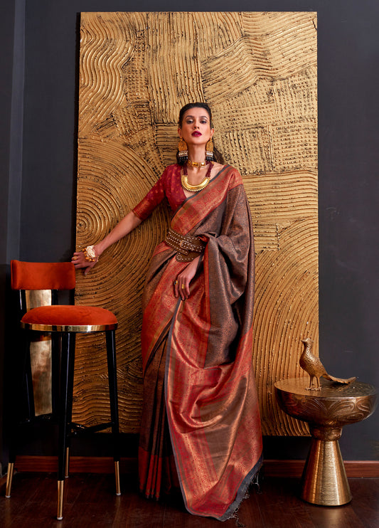 Coffee Kamiya Silk Chap handloom Saree