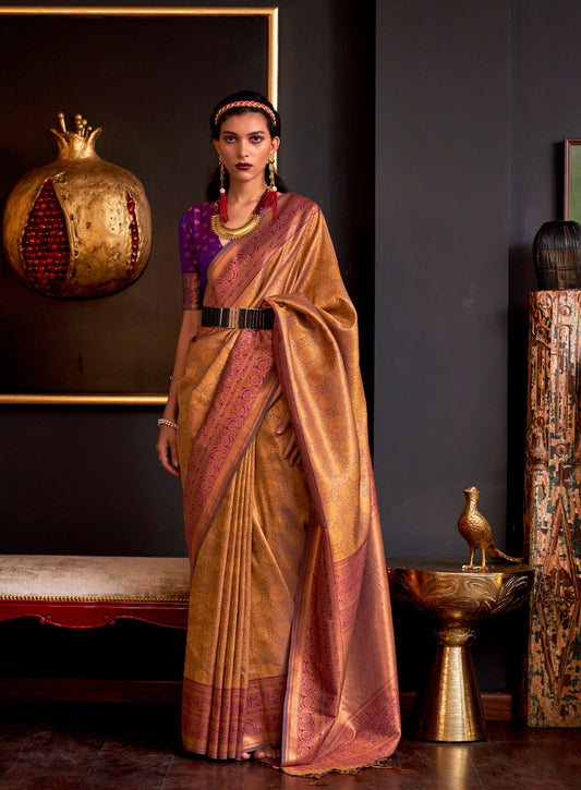 Mustard Kamiya Silk Chap handloom Saree