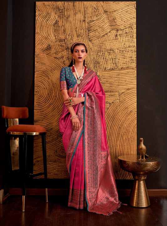 Pink Kamiya Silk Chap handloom Saree