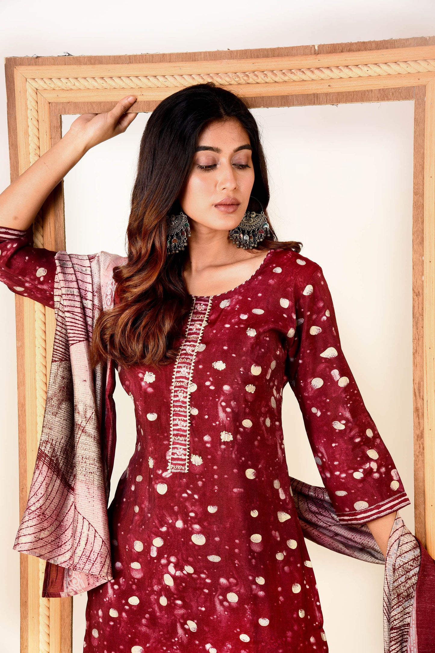 Maroon Muslin Simmer Printed Straight Fit Kurta