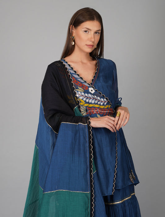 Egyptian Blue Applique Wrap Kurta And Garara Set