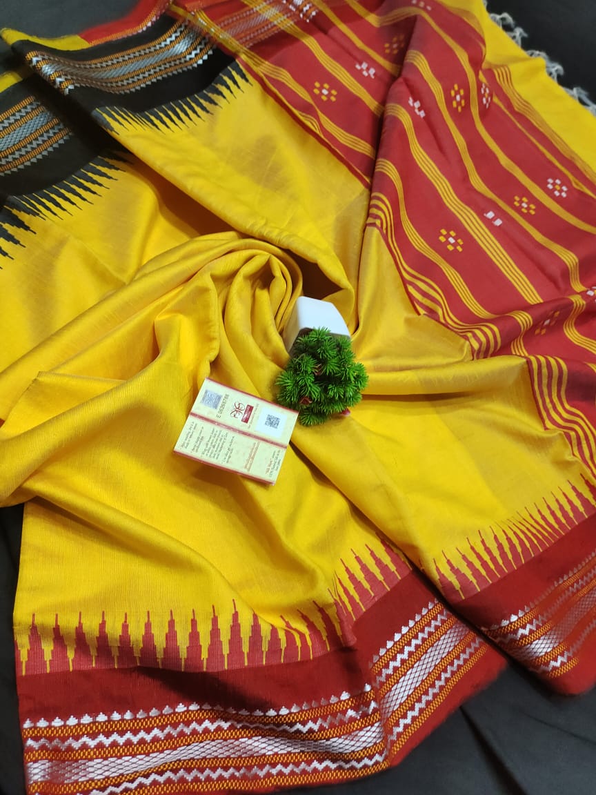 Raw Silk with Temple Border Saree By Rank Every Retires