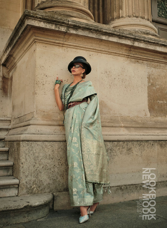 Green Kaasha Silk Gota Handloom Saree