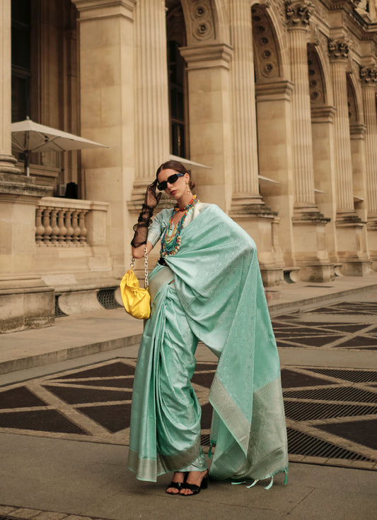 Green Kavinci Silk Pure Satin Handloom saree