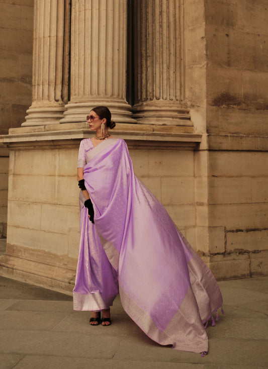 Lavender Kavinci Silk Pure Satin Handloom saree