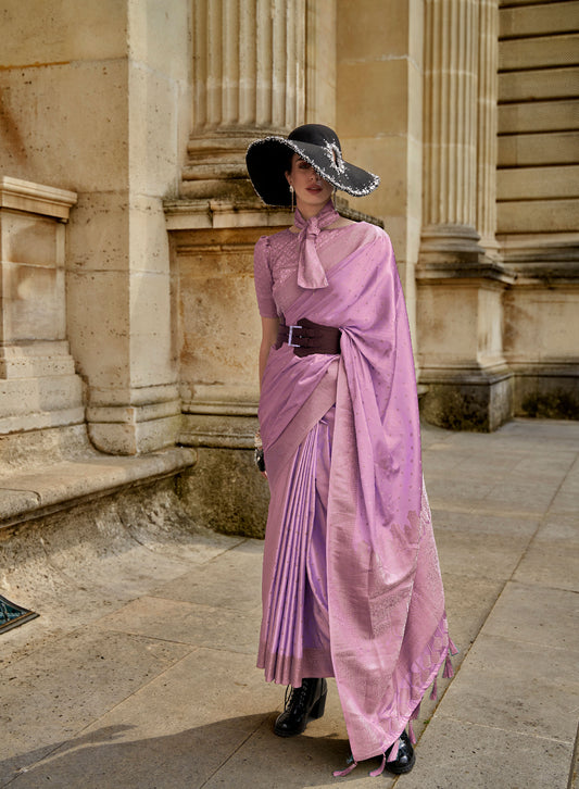 Lavender Kamzah Silk Pure Satin Nylon Handloom saree