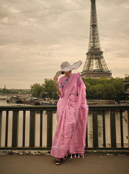 Lavender Pink Kalila Silk Kashmiri Organza handloom saree