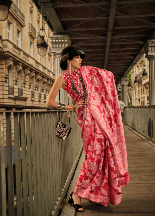 Red Kaneeza Lucknow Chikankari Zari Saree