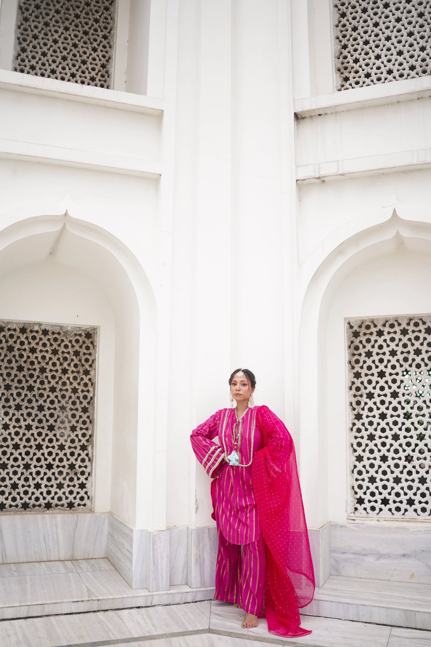 Gulabi Cotton Lace work Pink Kurta Set