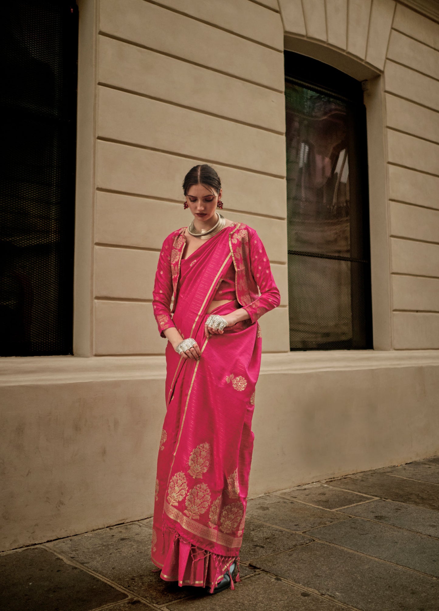 Pink Kronicle Pure Satin Zari Handloom Saree