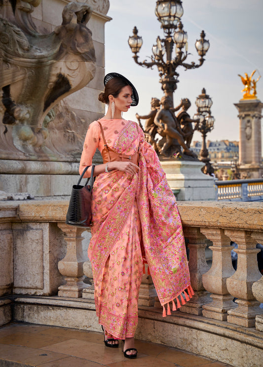 Peach Kaarsi Organza Silk Handloom Saree