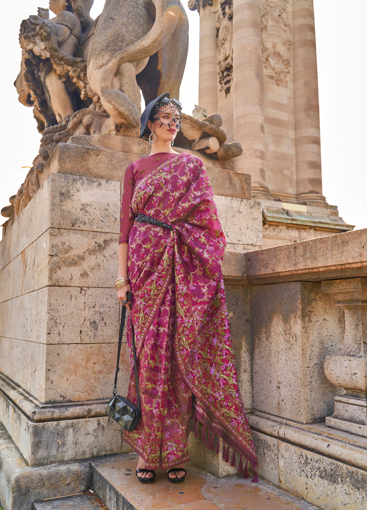 Burgundy Kaarsi Organza Silk Handloom Saree