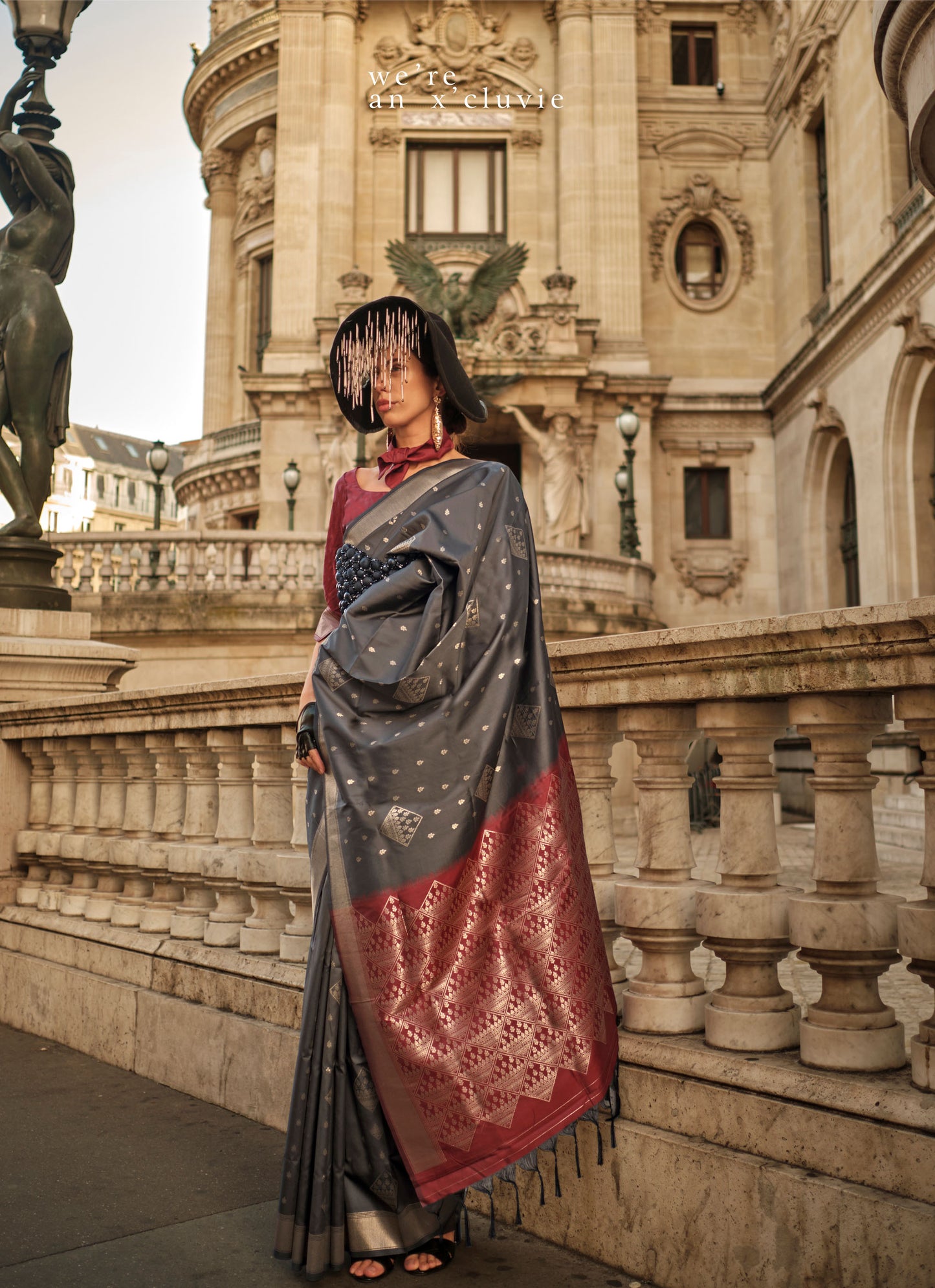 Charcoal Grey Kraft Soft Silk Handloom Saree