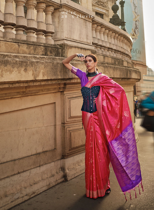 Red Kraft Soft Silk Handloom Saree