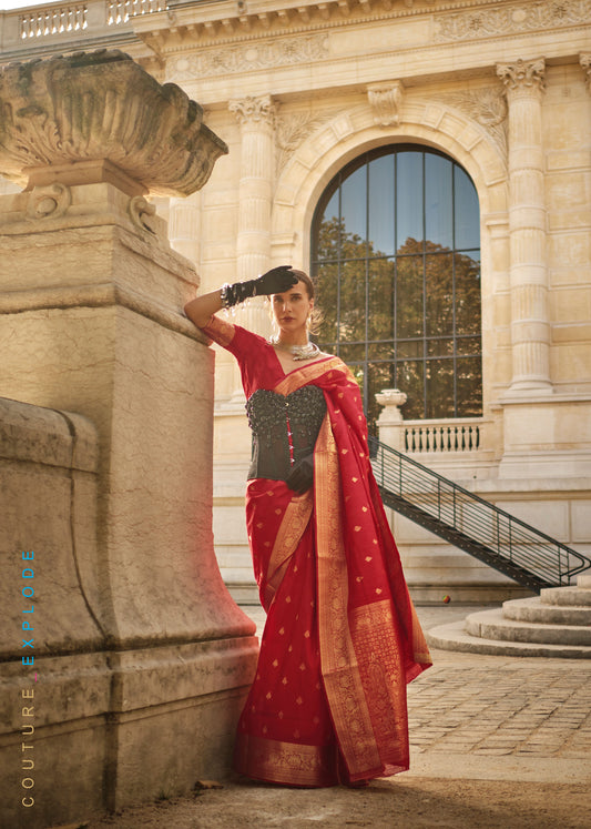 Red Khaddi Silk Handloom Saree