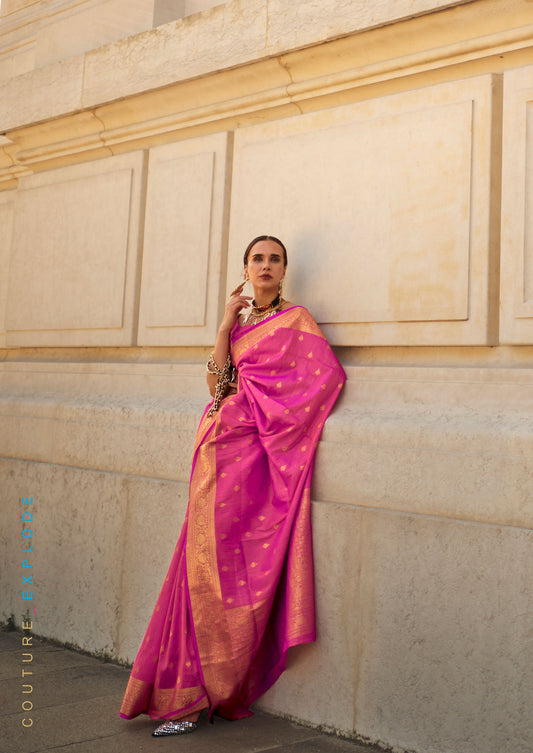 Pink Khaddi Silk Handloom Saree