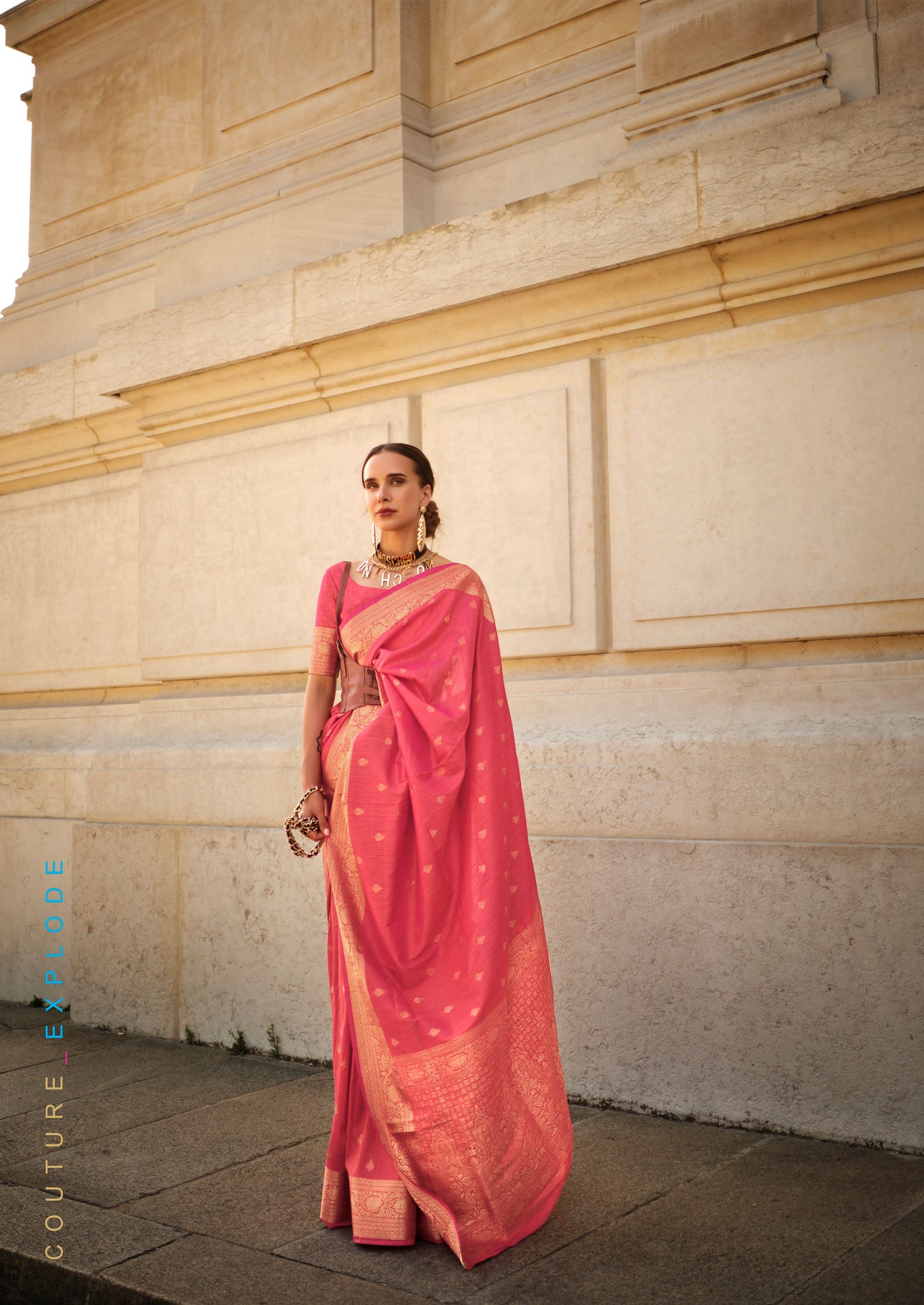 Peach Khaddi Silk Handloom Saree