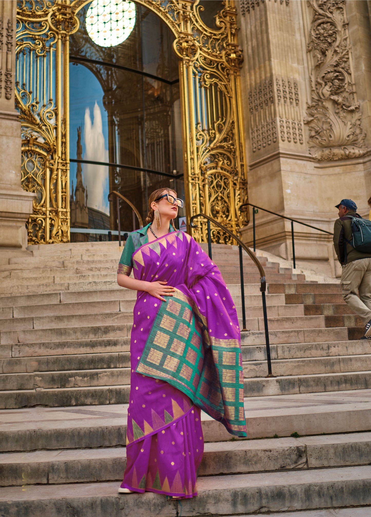 Purple Green Khwaab Handloom Khadi Silk Saree