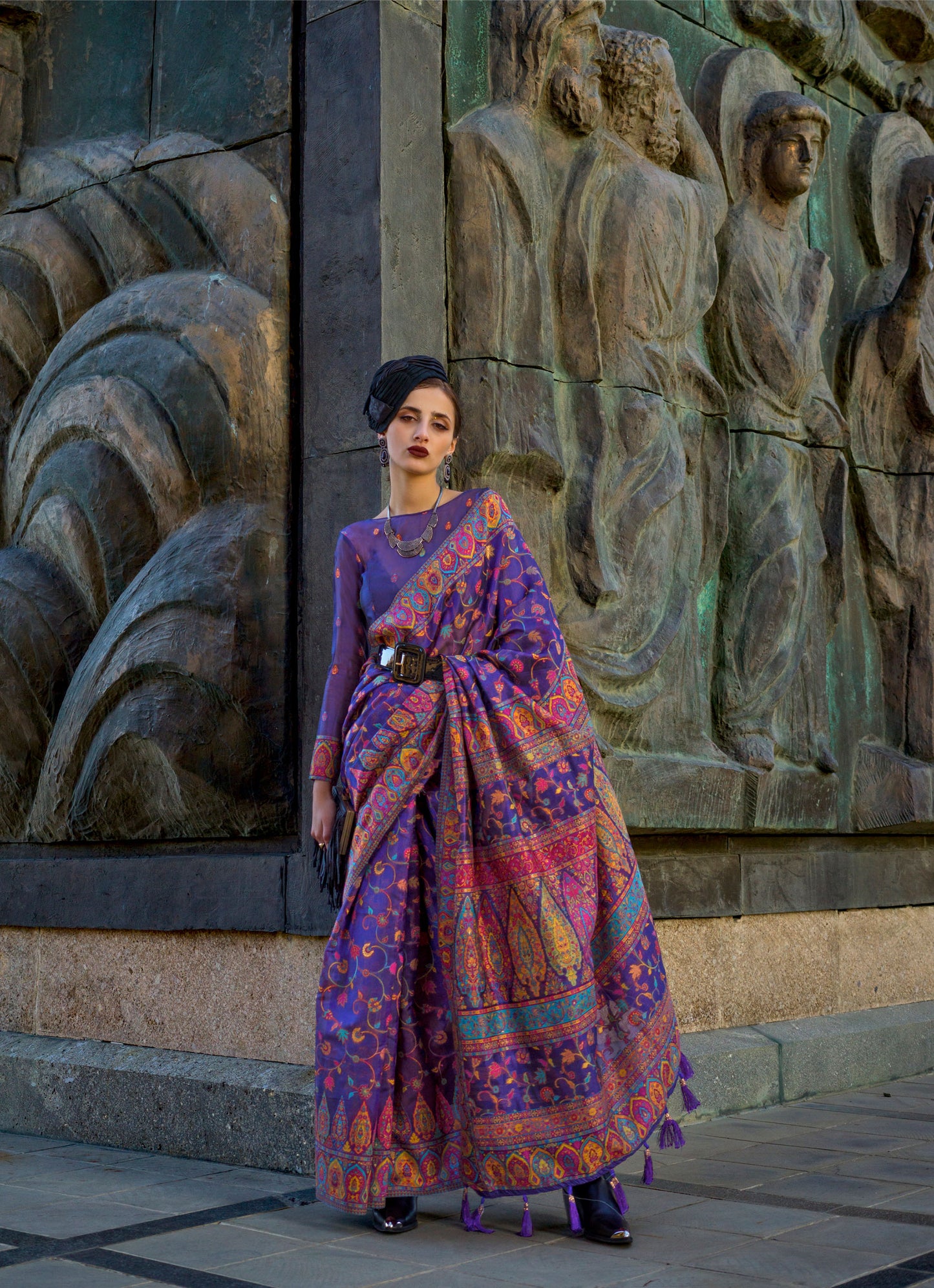 Purple Kashneer Organza Kashmiri Handloom Silk Saree