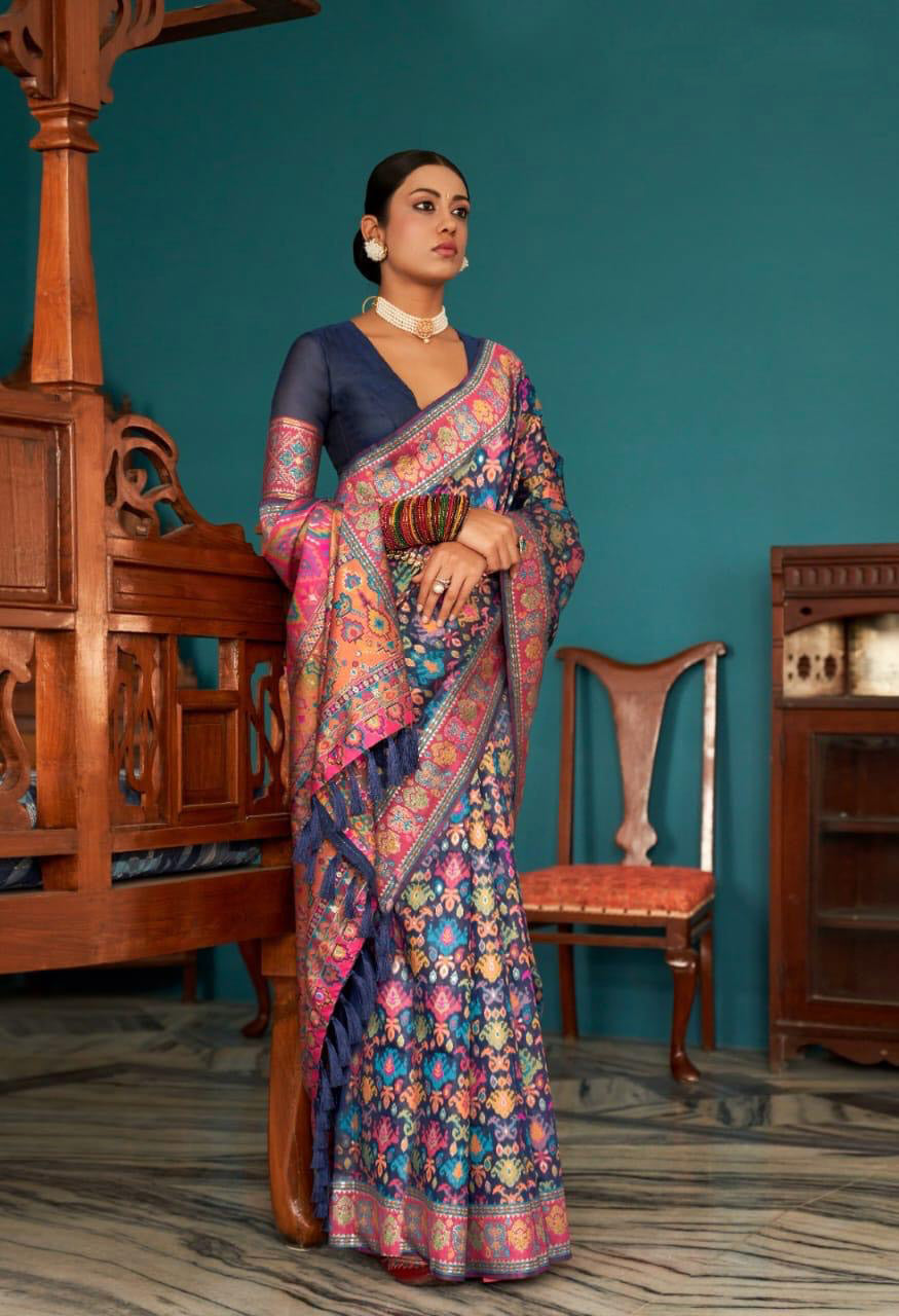 Blue Self Weaving With Heavy Border Ishkiya Saree