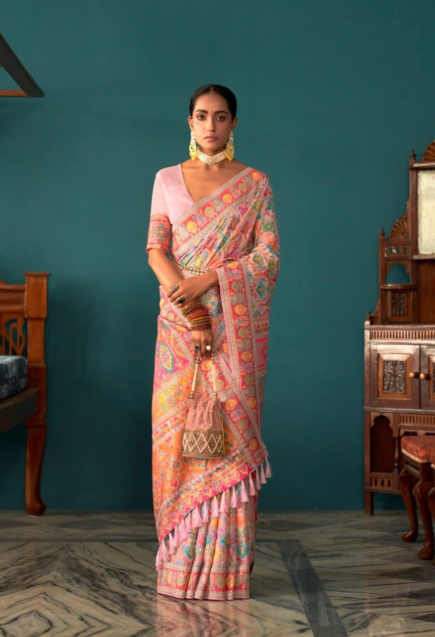 Light Pink Self Weaving With Heavy Border Ishkiya Saree