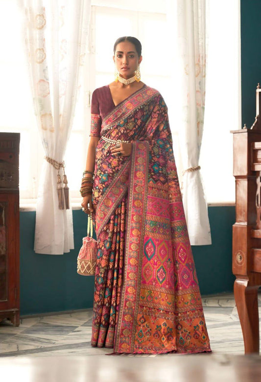 Maroon Self Weaving With Heavy Border Ishkiya Saree