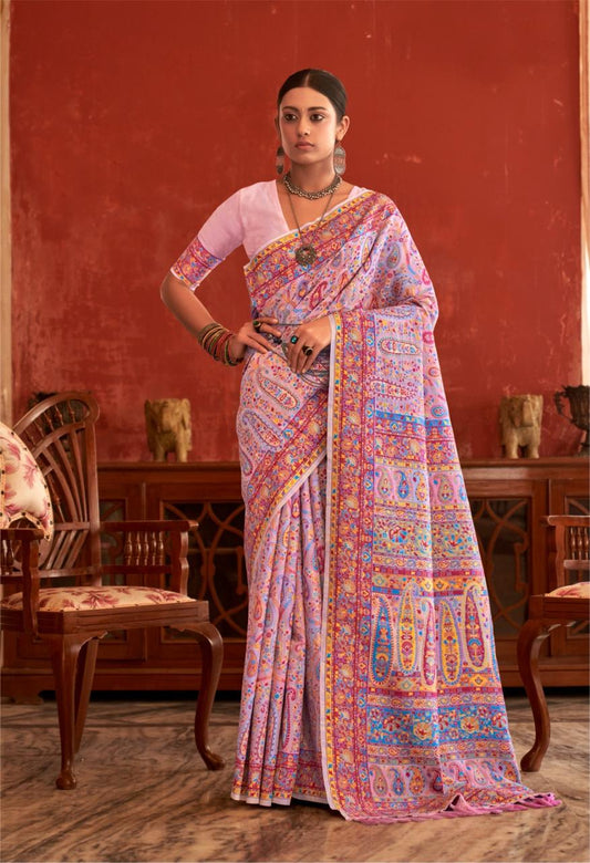 Light Pink Self Weaving With Heavy Border Ishkiya MF Chanderi Saree