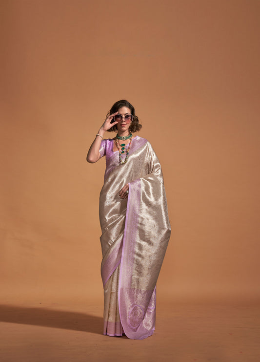 Lavender Kanjeepuram Silk Handwoven Mohi Saree