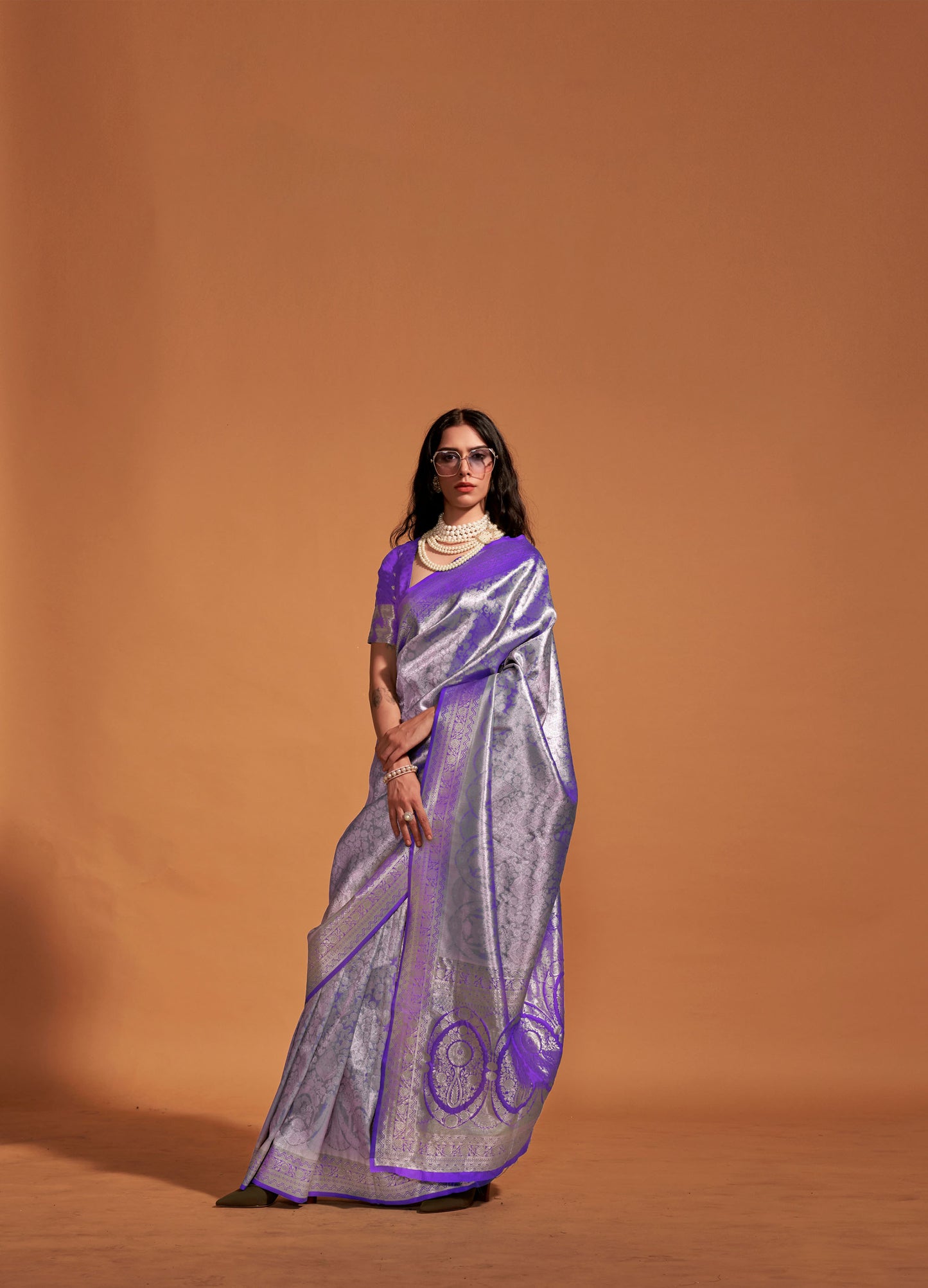 Violet Kanjeepuram Silk Handwoven Mohi Saree