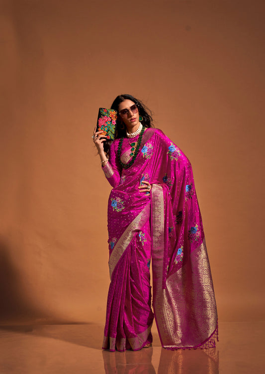 Magenta Khalissi Silk Satin Handloom Saree