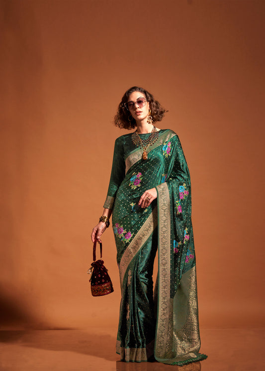 Green Khalissi Silk Satin Handloom Saree