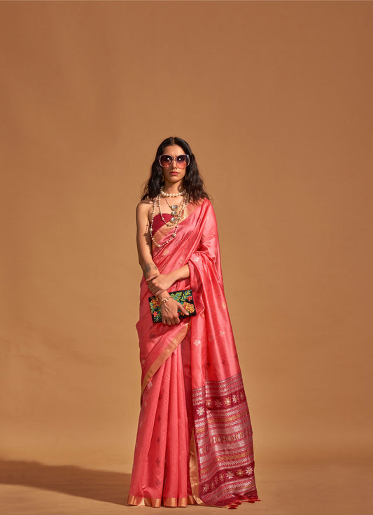 Coral Kanoi Silk Handloom Saree