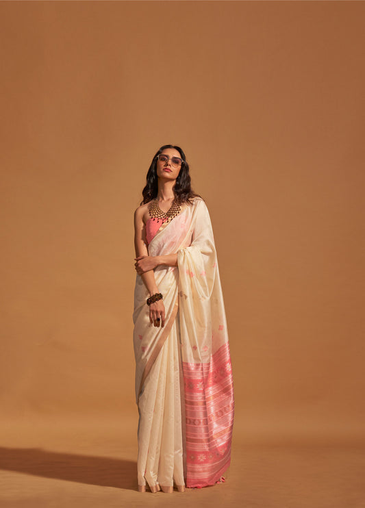 Off white Kanoi Silk Handloom Saree