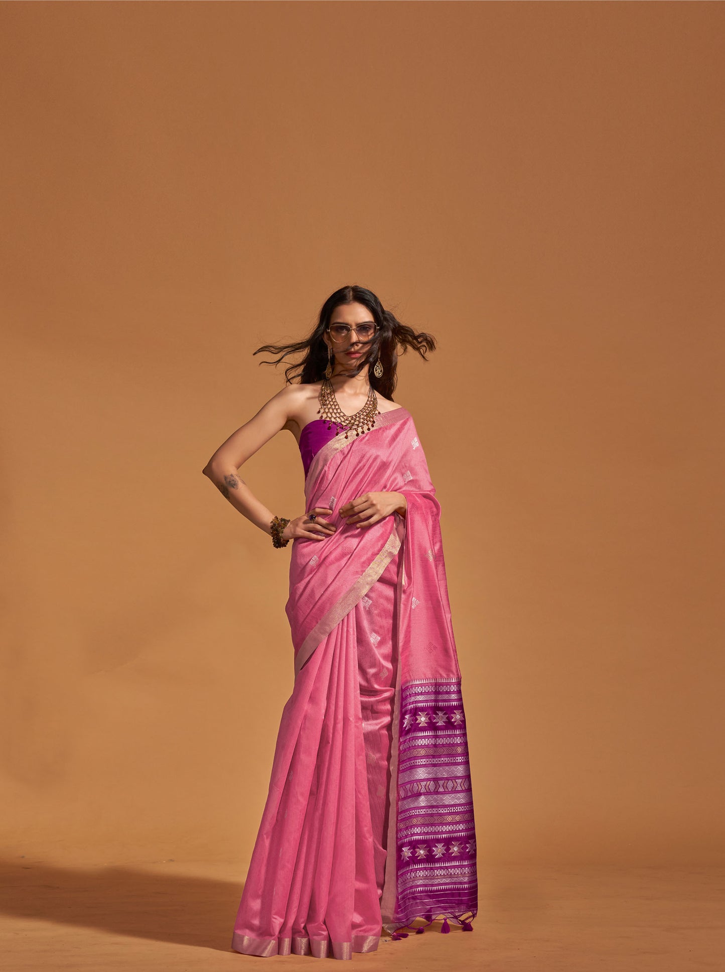 Pink Kanoi Silk Handloom Saree