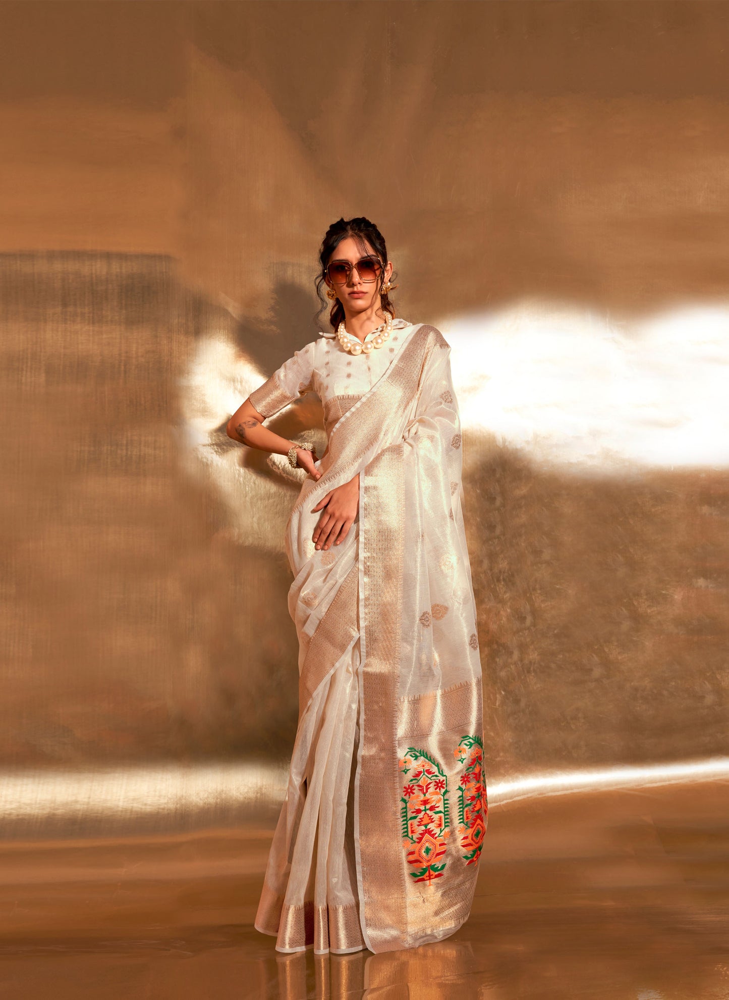 Off White Korra Tissue Paithani Zari Saree