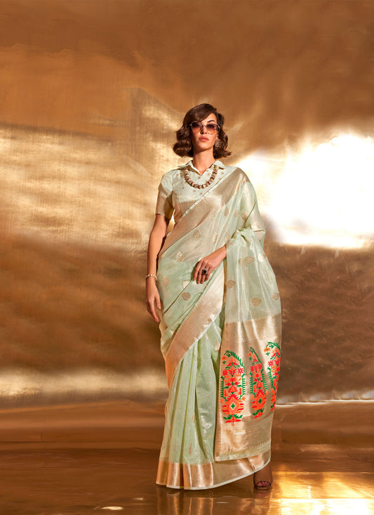 Green Korra Tissue Paithani Zari Saree