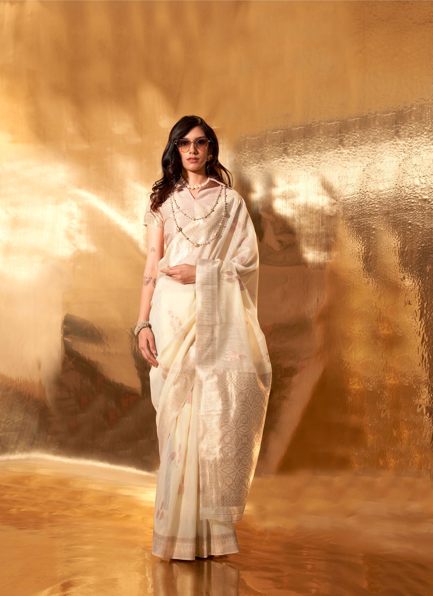 Ivory Kelley Linen Cotton Saree