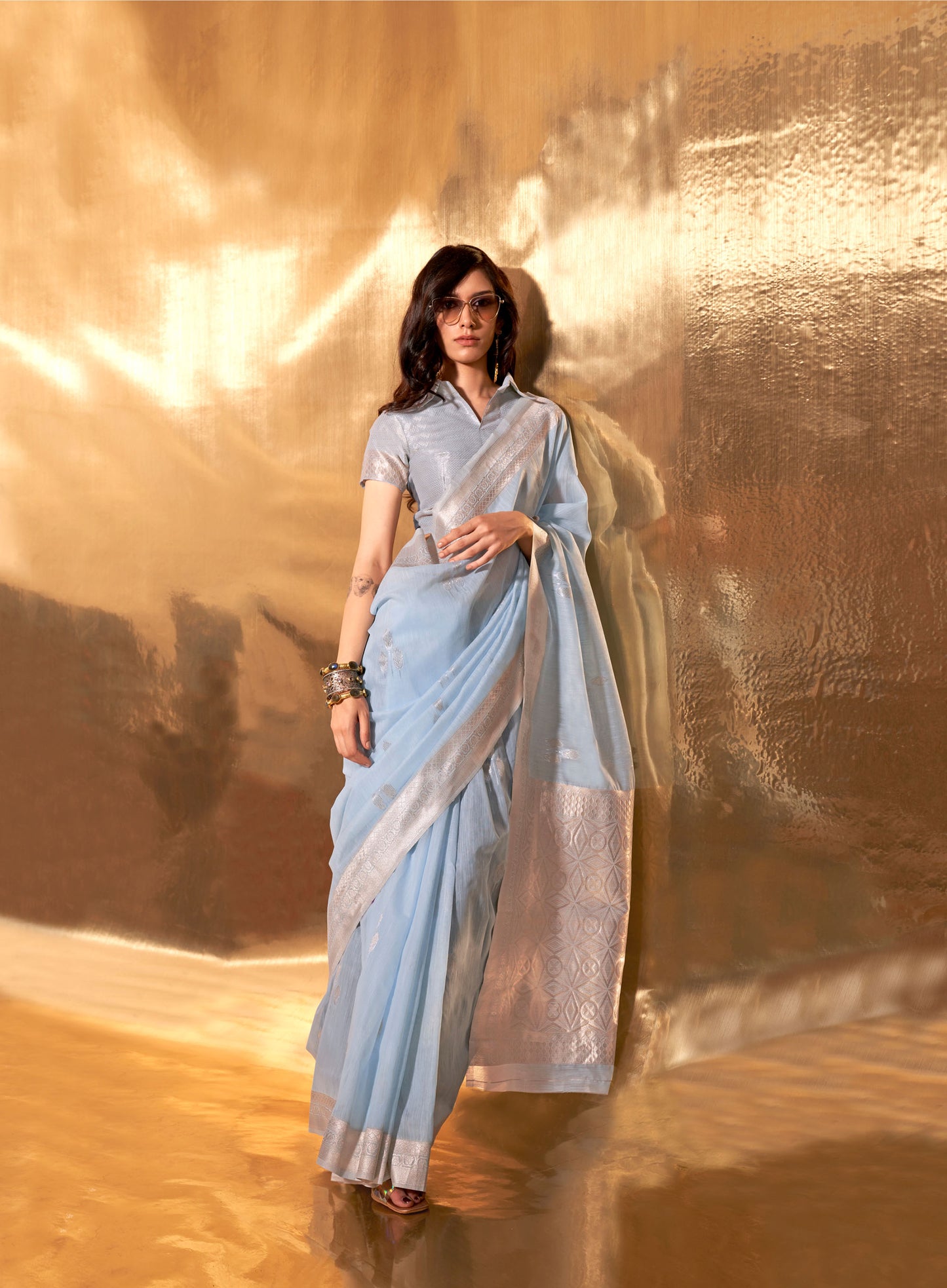 Light Blue Kelley Linen Cotton Saree