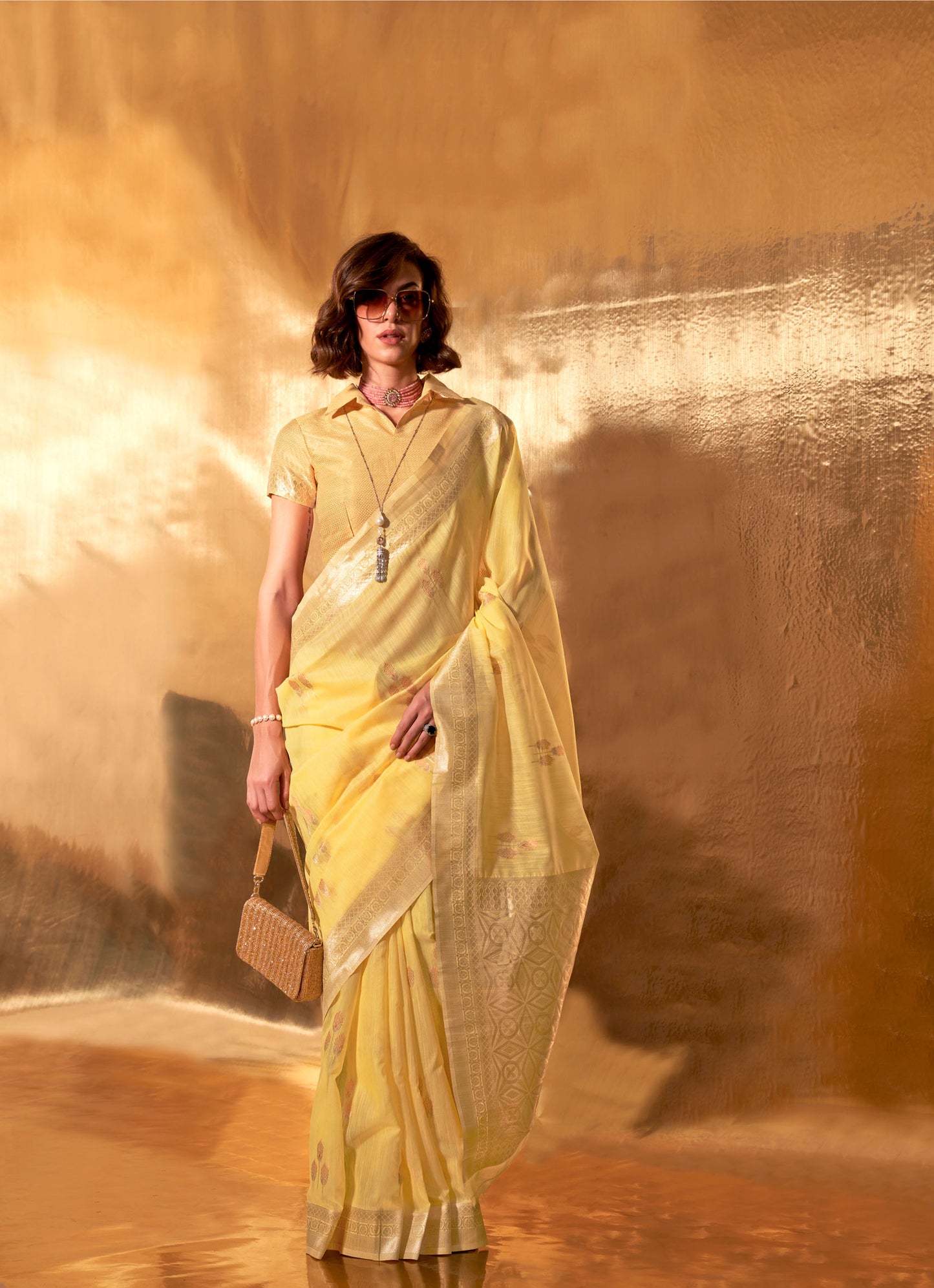 Light Yellow Kelley Linen Cotton Saree