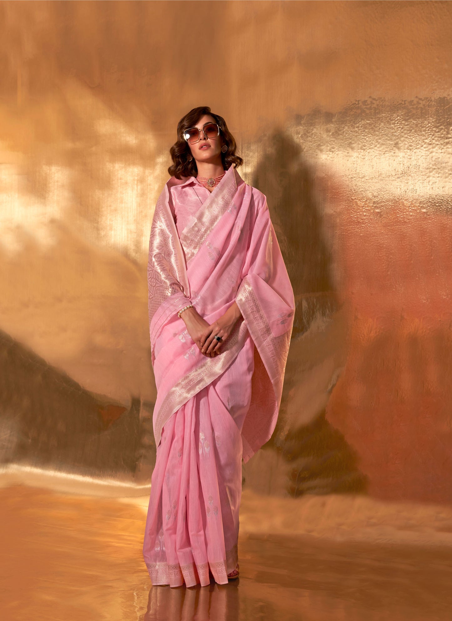 Light Pink Kelley Linen Cotton Saree