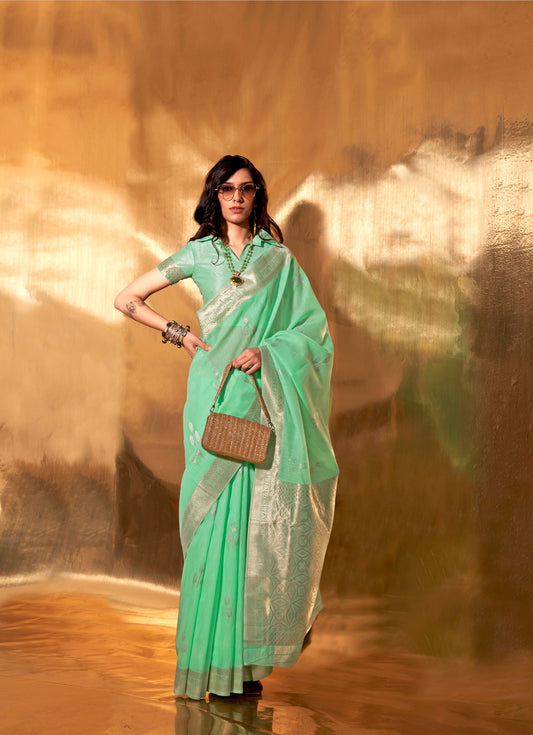 Green Kelley Linen Cotton Saree