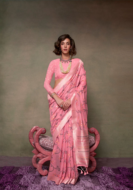 Pink Kamdani Handwoven Jamdani Spun Saree