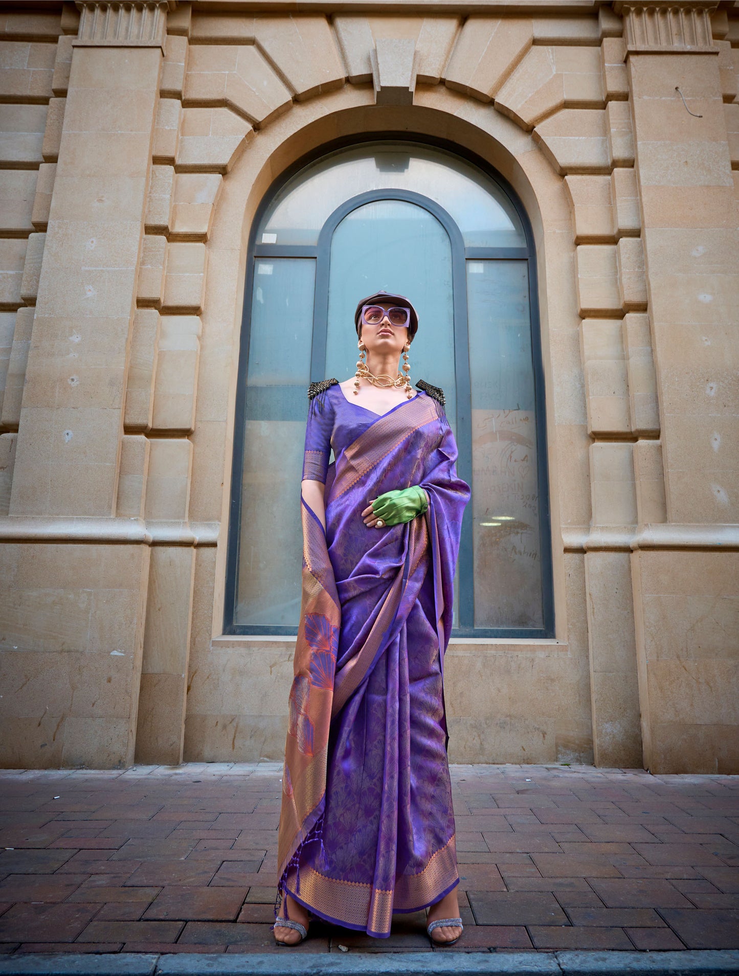 Purple Kalki Handwoven Two tone organza saree