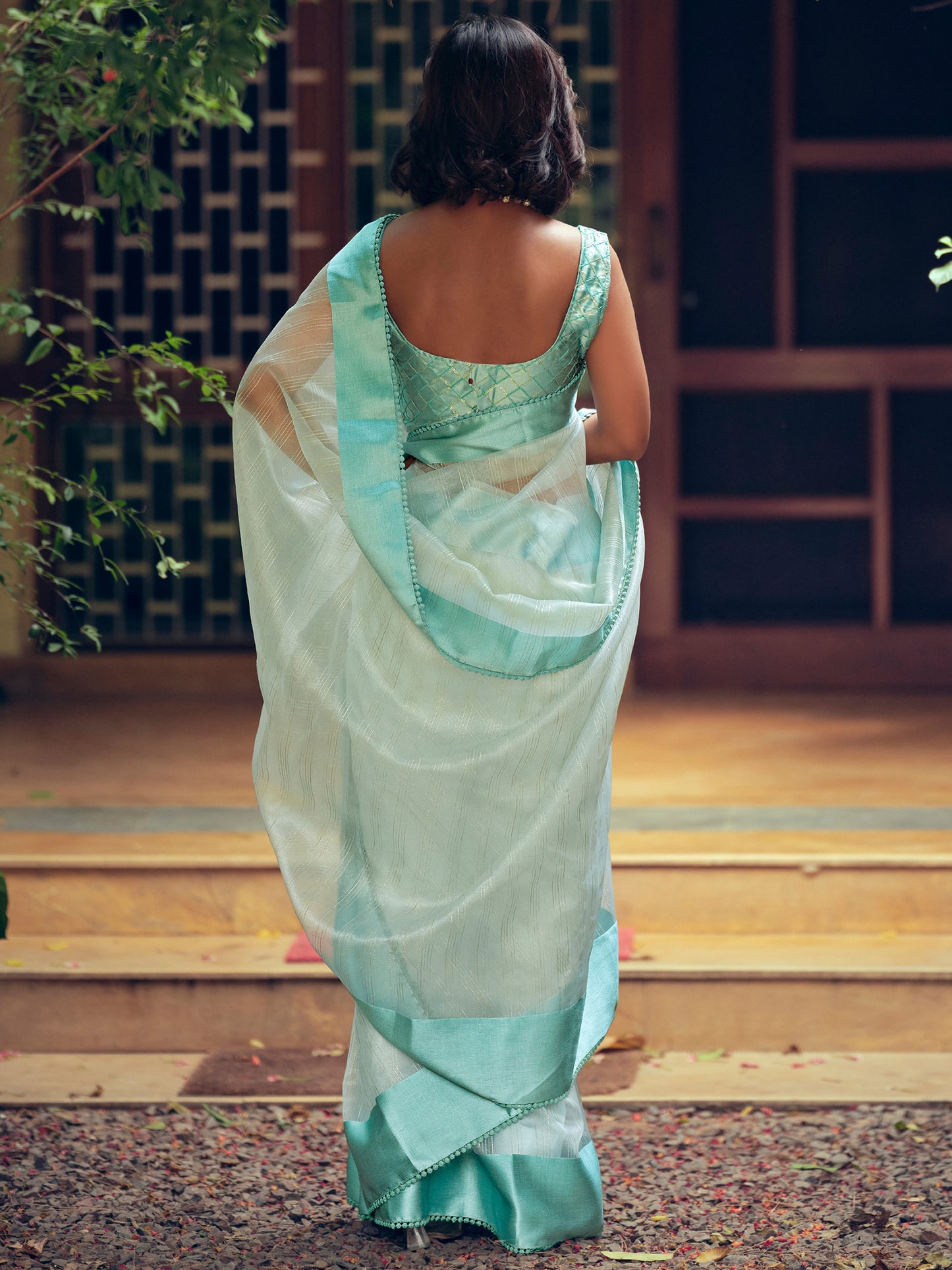 Sky Blue Organza Woven Style Saree