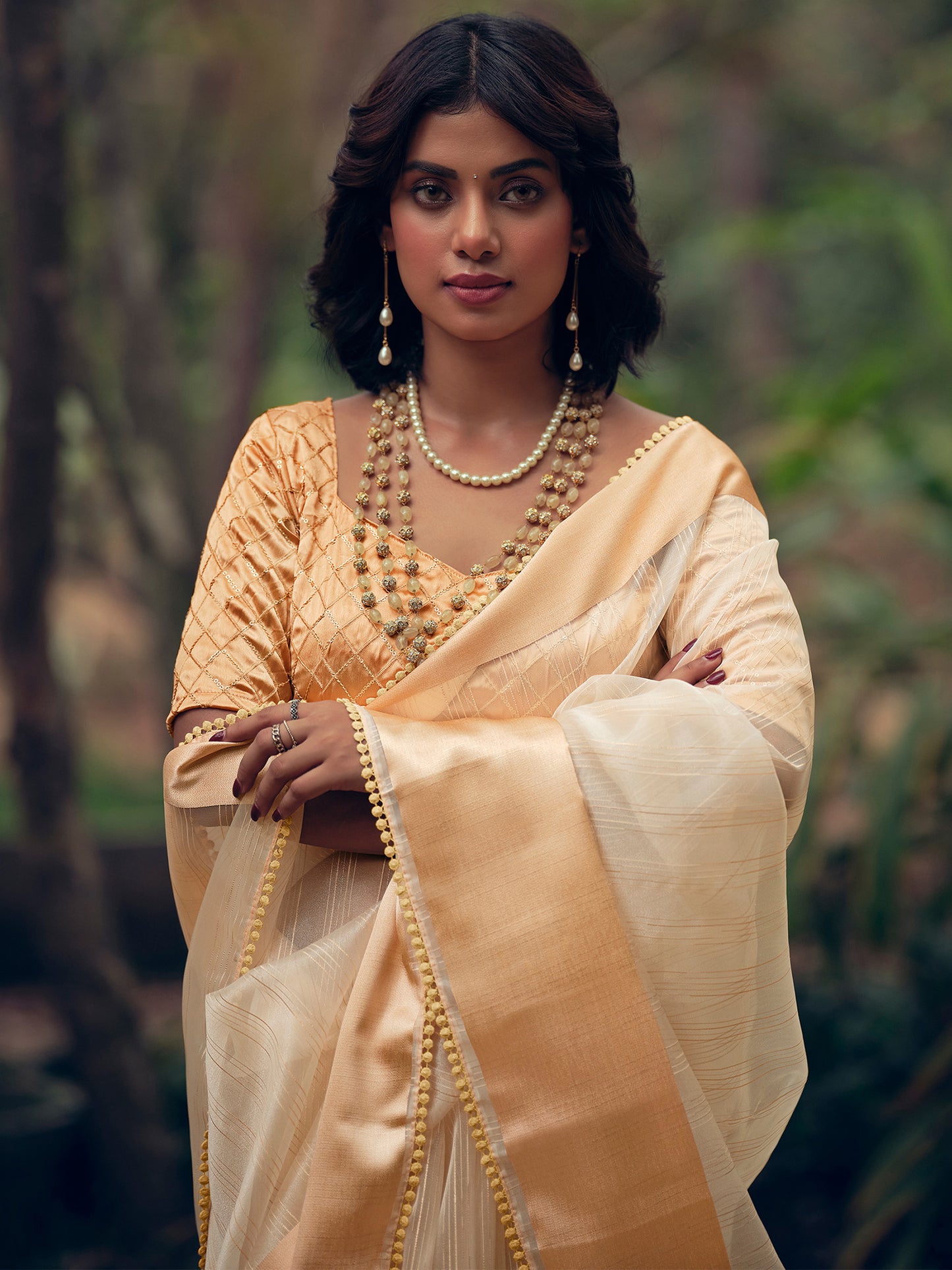 Gold Organza Woven Saree