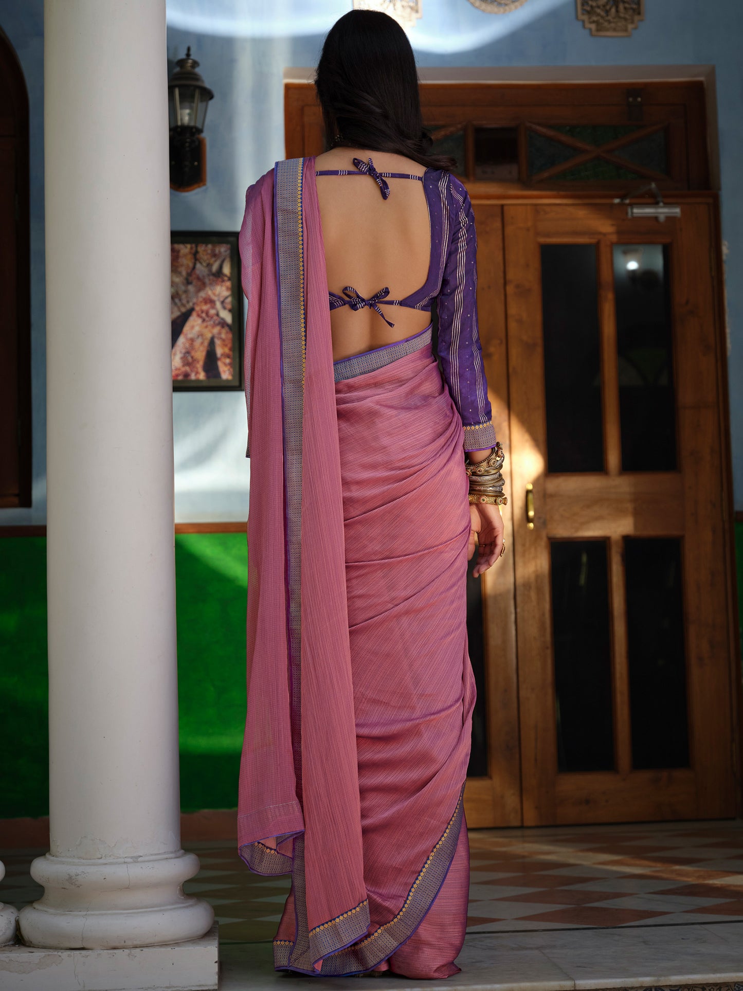 Magenta Art Silk Woven Style Saree