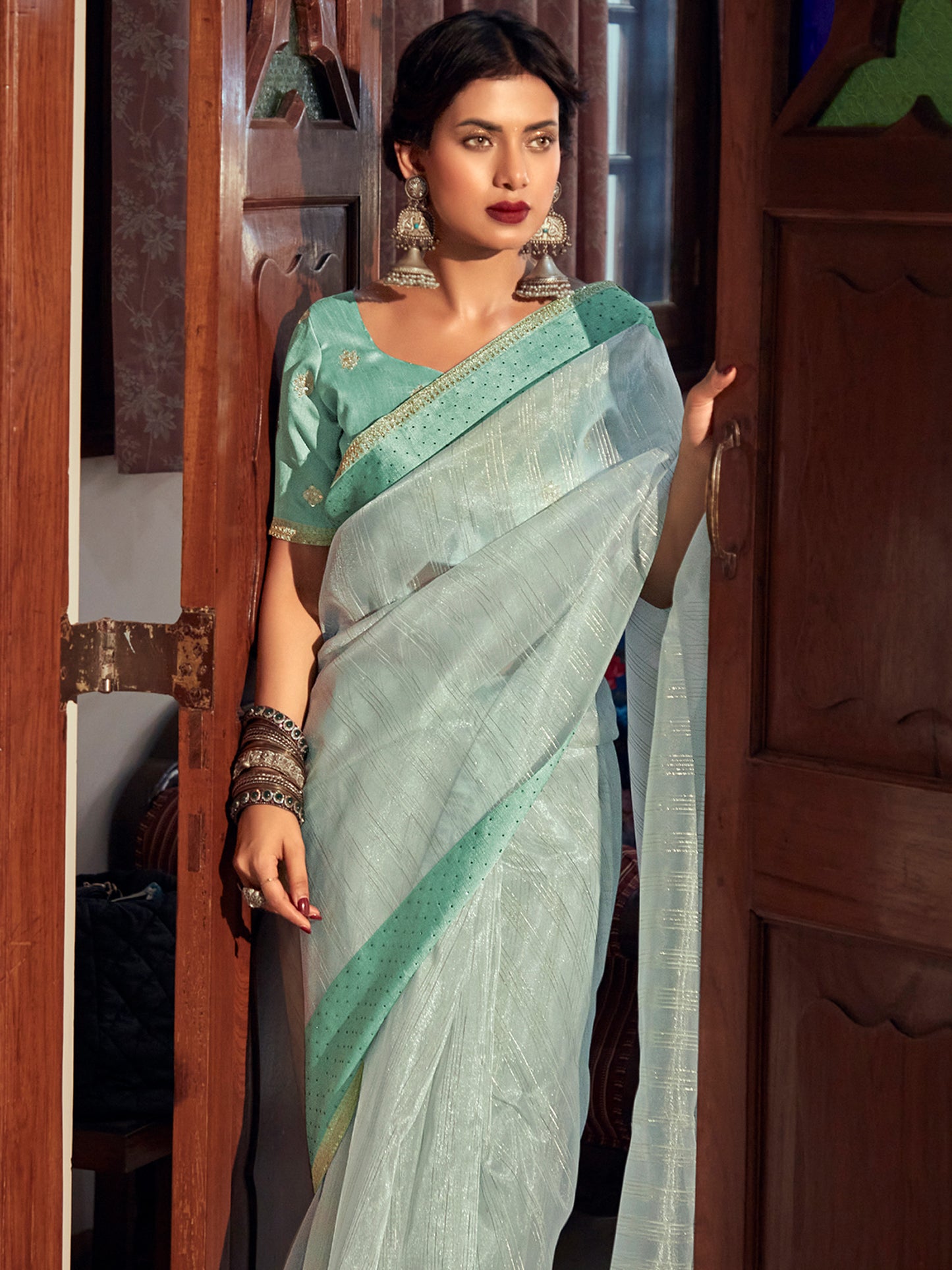 Green Organza Woven Style Saree